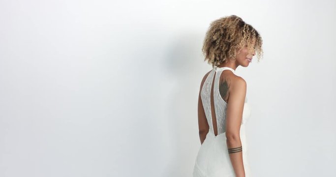 beauty mixed race bride in studio
