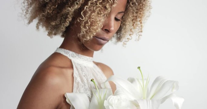 beauty mixed race bride in studio