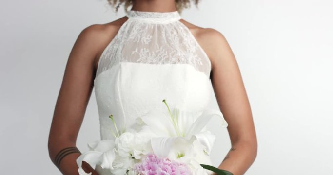 beauty mixed race bride in studio