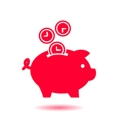 Time is money piggy bank icon. Flat design style.