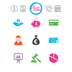 Money, cash and finance icons. Piggy bank sign.