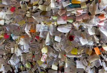  Part of the wall covered with love messages in Juliet house, Verona, Italy