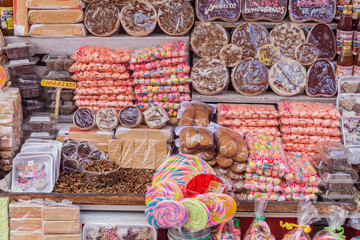 Local sweet stall in the center of Ibarra town (called White City), Ecuador