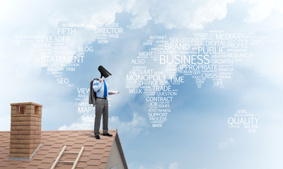 Concept of home security and privacy protection with camera headed man