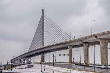 toledo ohio city skyline and bridges around downtown - obrazy, fototapety, plakaty