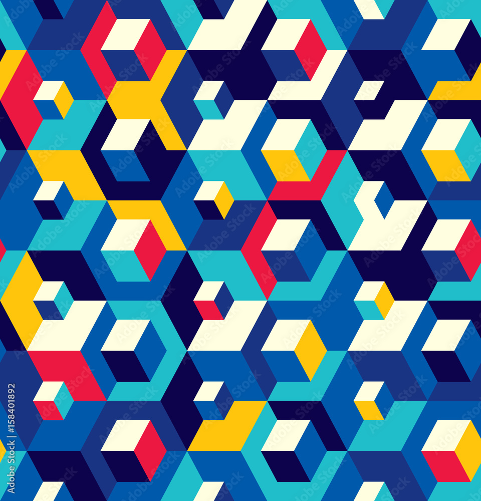 Poster abstract seamless surround pattern of cubes. optical effects.