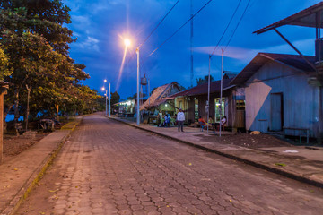 NUEVO ROCAFUERTE, ECUADOR - JULY 8, 2015: Main street in Nuevo Rocafuerte village, Ecuador