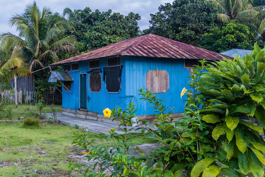 Wooden house in Nuevo Rocafuerte village, Ecuador