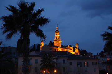 Saint Michel Archange Basilica at night, Menton, French Riviera, France
