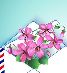 Violet Floral background in spring and summer in one envelope. Vector illustration