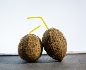 Coconut cocktail on background