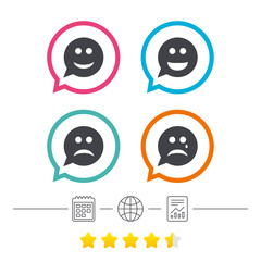 Speech bubble smile face icons. Happy, sad, cry.