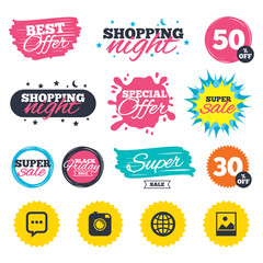 Social media icons. Chat speech bubble and Globe.