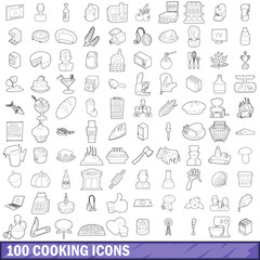 100 cooking icons set, outline style