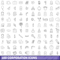 100 corporation icons set, outline style
