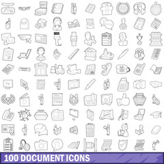 Fototapeta na wymiar 100 document icons set, outline style