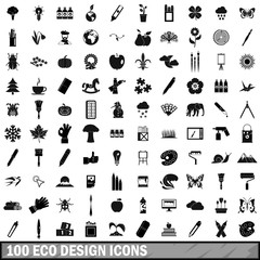 100 eco design icons set, simple style 
