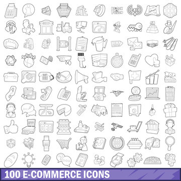 100 ecommerce icons set, outline style