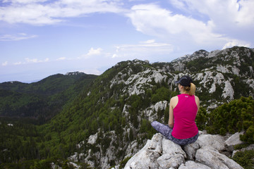 Naklejka na ściany i meble Hiker on Velebit, mountain in Croatia. 