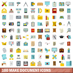 100 make document icons set, flat style