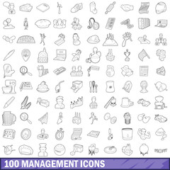 100 management icons set, outline style