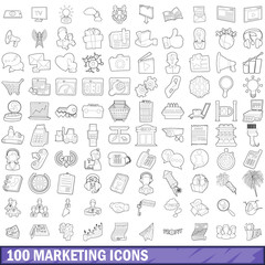 100 marketing icons set, outline style