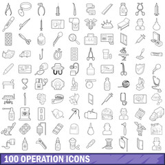 100 operation icons set, outline style