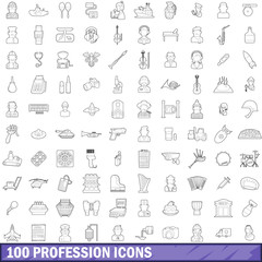 100 profession icons set, outline style