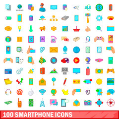 100 smartphone icons set, cartoon style