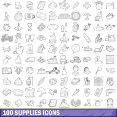 100 supplies icons set, outline style