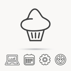 Brioche icon. Bread bun sign. Bakery symbol. Notebook, Calendar and Cogwheel signs. Download arrow web icon. Vector