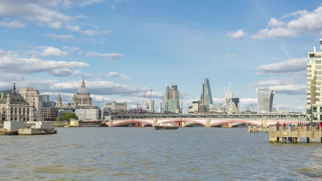 Cityscape, The city, the Thames, London, UK, Timelapse - April 2017 - Zoom In