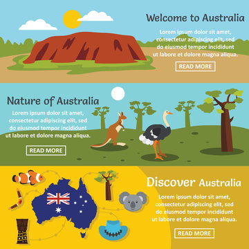 Australia travel banner horizontal set, flat style