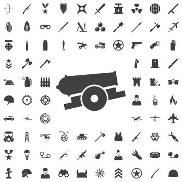 Cannon, war, weapon icon vector image.