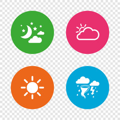 Cloud and sun icon. Storm symbol. Moon and stars.