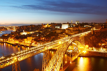 Fototapeta na wymiar Dom Luis Bridge and Porto old town, Portugal