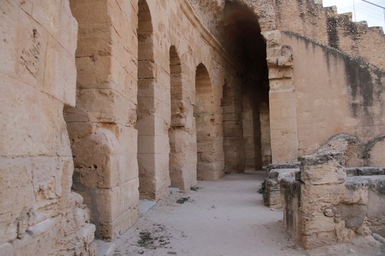 Remained corridor in the amphitheater of El Gem, Tunisia/ gallery of passage at the viewing platform in El Jem, Tunisia