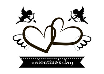 valentines day cards with ornaments, hearts, angel and arrow