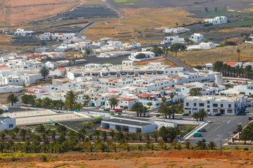 Top view on Teguise city from Castle hill on Lanzarote island in Spain, former capital of the island