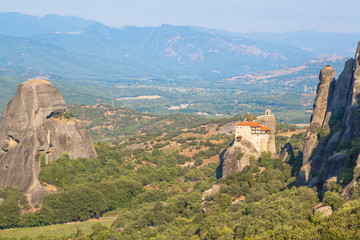 Fototapeta na wymiar Meteora monasteries and valley view from top in Greece.