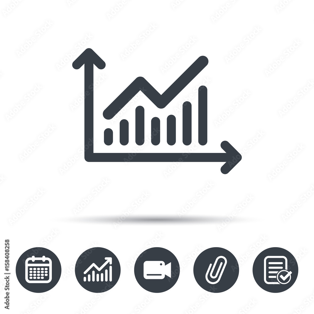 Poster graph icon. business analytics chart symbol. calendar, chart and checklist signs. video camera and a
