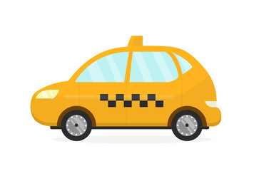 Yellow taxi cab auto. Vector flat modern style illustration cartoon icon.Isolated on white background
