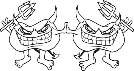 team 2 freunde duo paar teufel dämon satan hölle hässlich monster böse gefährlich gefräßig horror halloween grinsen