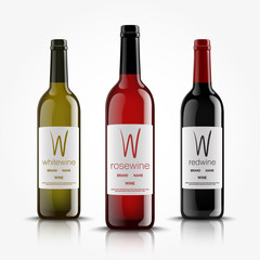 Vector, wine bottles, made in a realistic style. on a white background. Green, Red and black mock up.