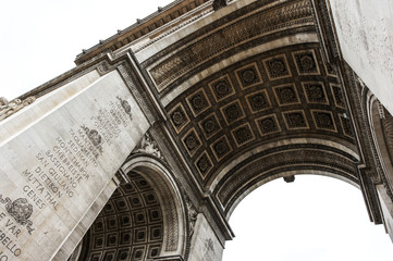 The Arc de Triomphe in Paris as seen from under the arc