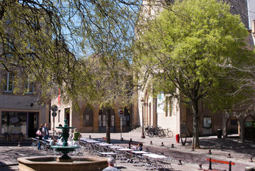 City square in springtime