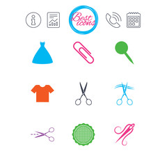 Tailor, sewing and embroidery icons. Scissors.