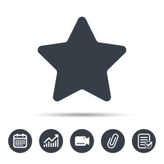 Star icon. Favorite or best sign. Web ranking symbol. Calendar, chart and checklist signs. Video camera and attach clip web icons. Vector