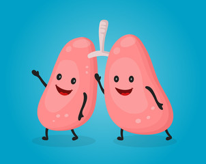 Happy fun cute lungs. Vector flat cartoon character illustration design. Anatomy concept