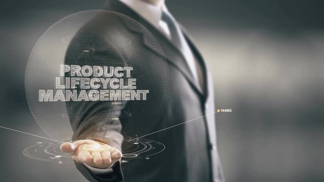 Product Lifecycle Management with hologram businessman concept